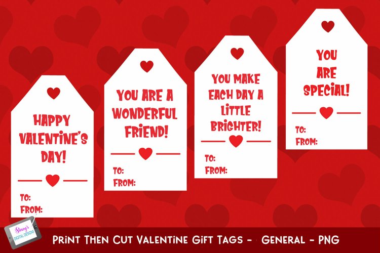Print then Cut Valentine Gift Tags |4 General Valentine Tags example image 1