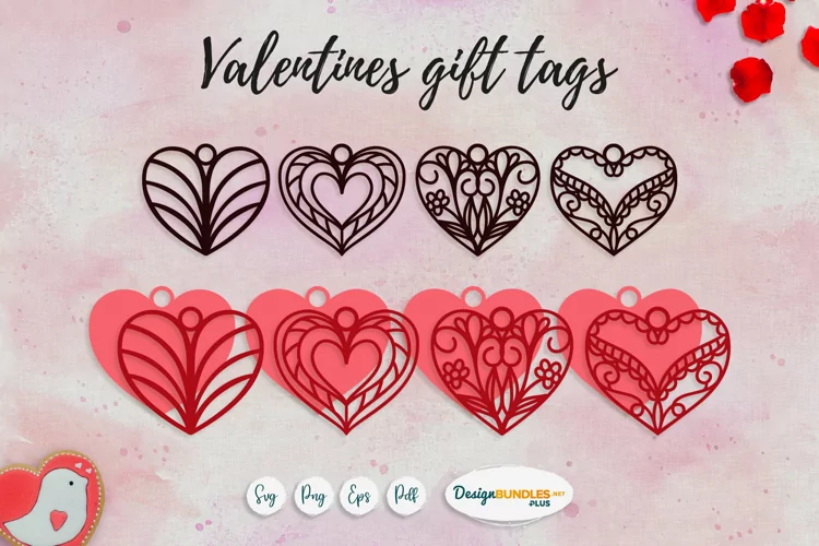 Happy Valentine Floral Heart gift tags | SVG heart templates