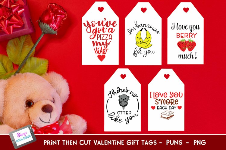 Print then Cut Valentine Gift Tags | 5 Love Pun Gift Tags example image 1