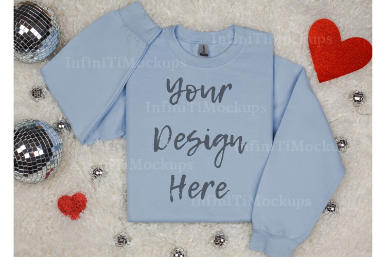 Valentine Gildan 18000 Light blue sweatshirt mock up