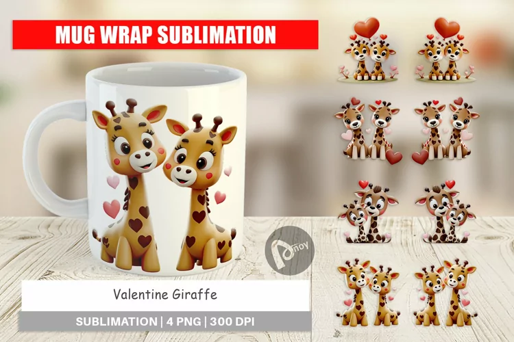 Mug Wrap Design Valentine Giraffe