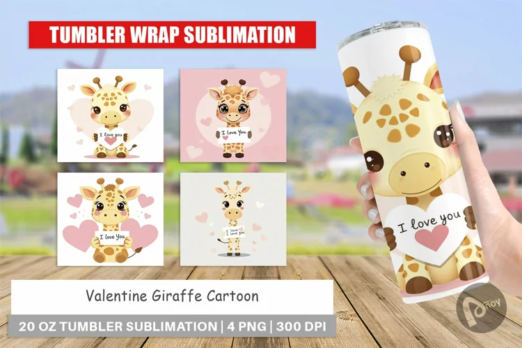 Tumbler Wrap Valentine Giraffe Cartoon