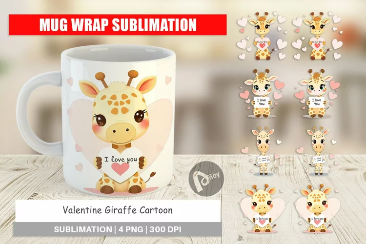 Mug Wrap Design Valentine Giraffe Cartoon