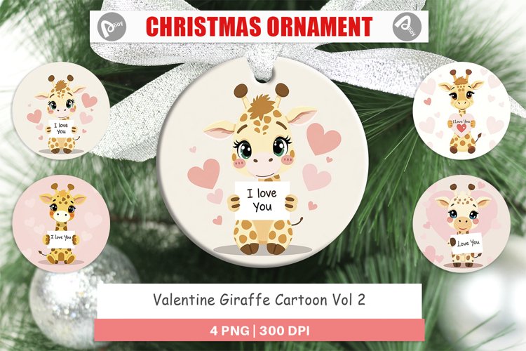 Christmas Ornaments Valentine Giraffe Cartoon example image 1