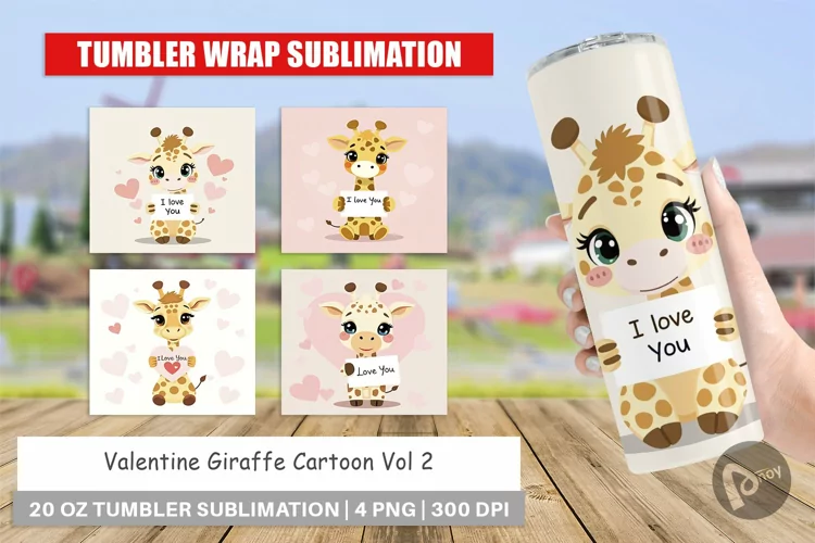 Tumbler Wrap Valentine Giraffe Cartoon