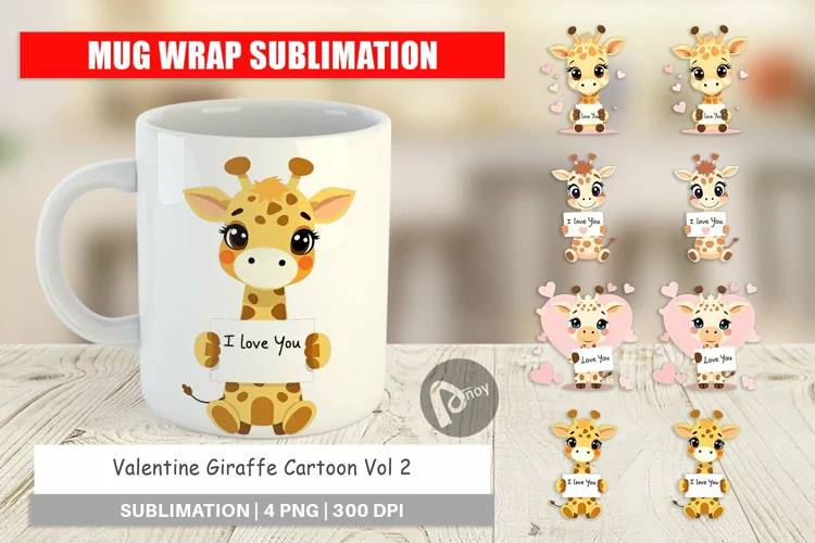 Mug Wrap Design Valentine Giraffe Cartoon