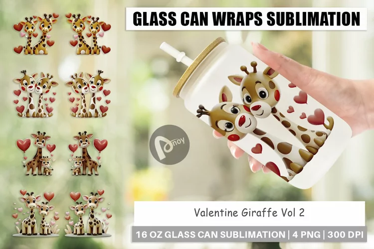 Glass Can Wraps Valentine Giraffe