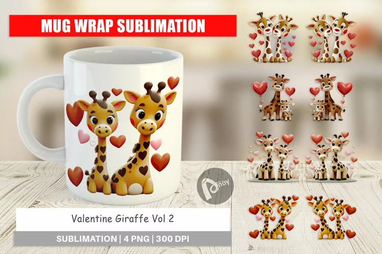Mug Wrap Design Valentine Giraffe