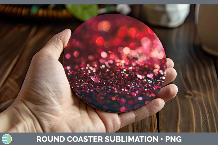 Valentine Glitter Round Coaster Sublimation Coaster Designs