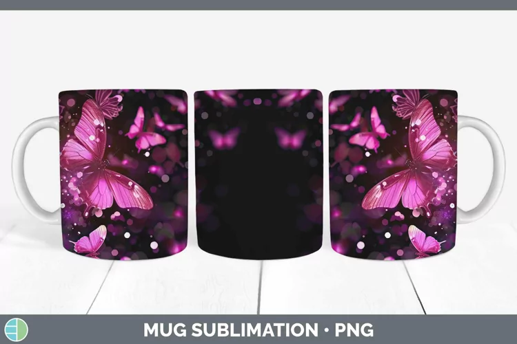 Valentine Glow Butterflies Mug Wrap Sublimation Coffee Cup D