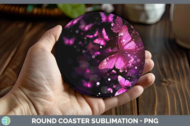 Valentine Glow Butterflies Round Coaster Sublimation Coaster