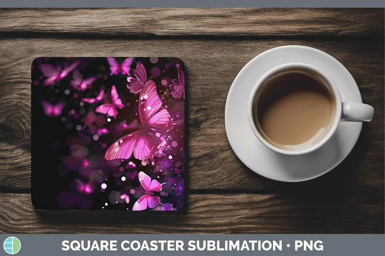 Valentine Glow Butterflies Square Coaster Sublimation Coaste