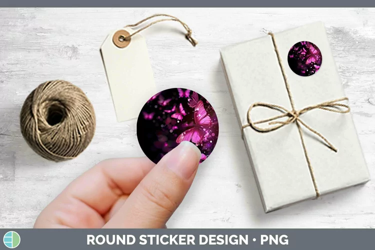 Valentine Glow Butterflies Stickers | Round Labels Designs