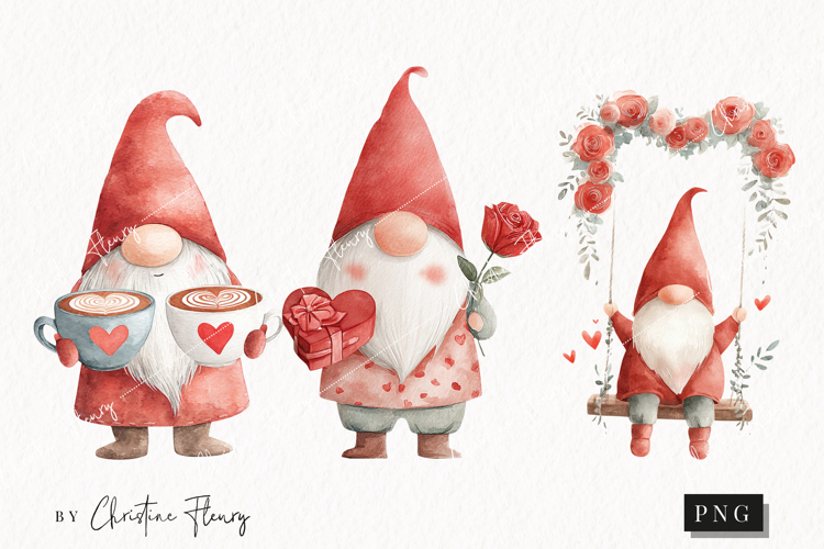 Valentine Gnomes Clipart | Valentines Day PNG