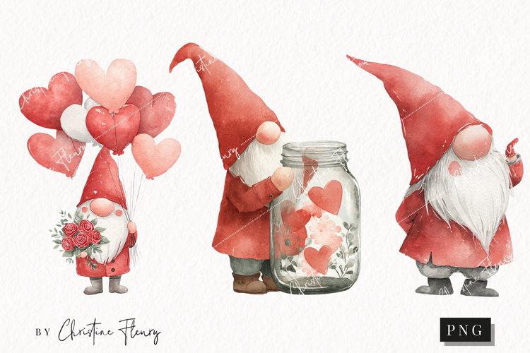 Valentine Gnomes Clipart | Valentines Day PNG