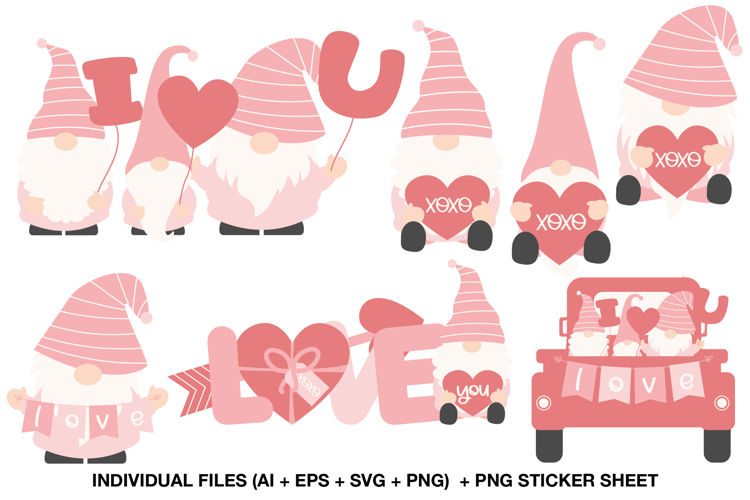 Cute Valentine Gnome Clipart, 12 Pastel Love PNG