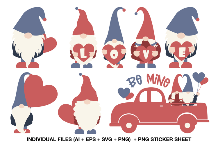 Valentine Gnome Clipart Set, Cute Love PNG