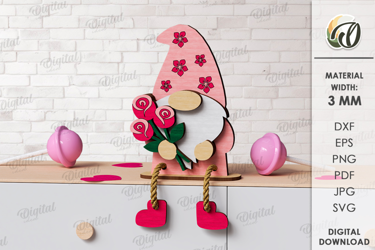 Valentine Gnome Laser Cut. Valentine Shelf Sitter SVG
