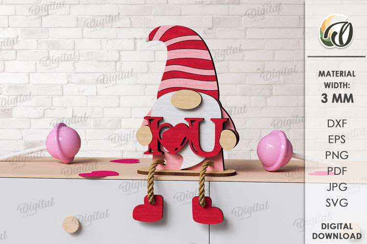 Valentine Gnome Laser Cut. Valentine Shelf Sitter SVG