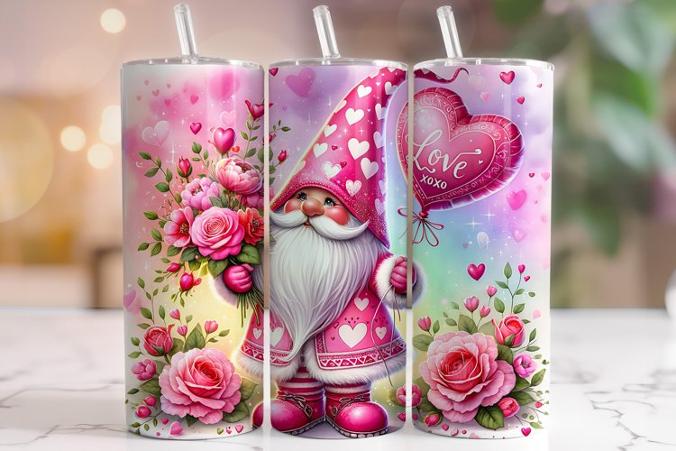 Valentines Day Gnomes Tumbler Wrap, Valentine Gnome Tumbler