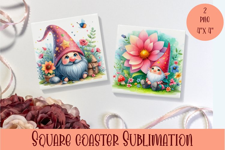 Valentines Gnome. Cute Gnome Square Coaster Design