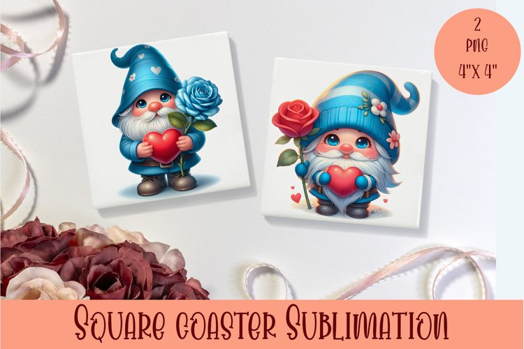Valentines Gnome. Cute Gnome Square Coaster Design
