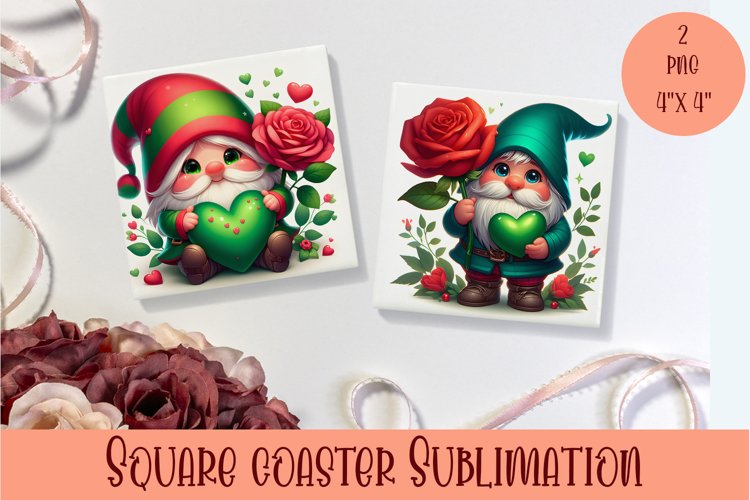 Valentines Gnome. Cute Gnome Square Coaster Design