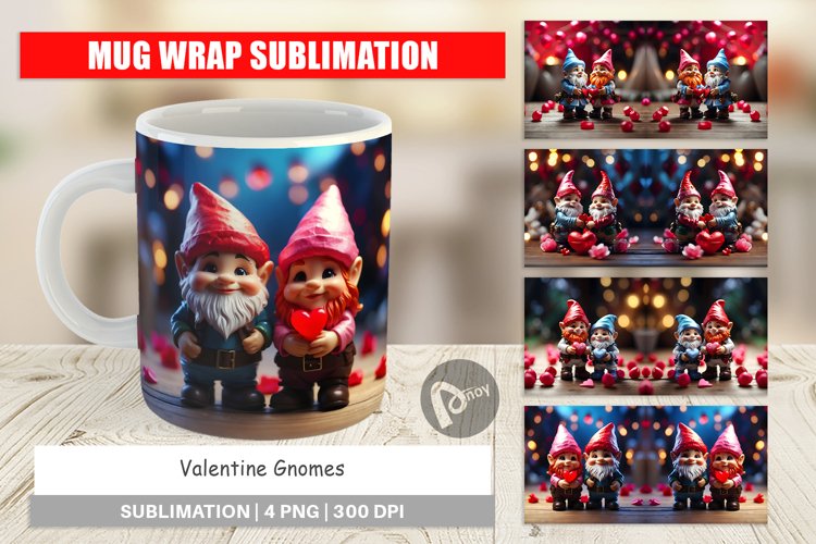 Mug sublimation design Valentine Gnomes