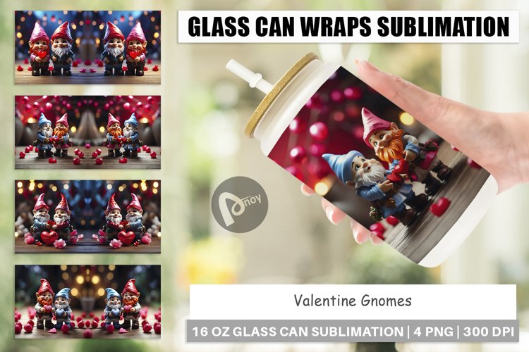 Glass Can Wraps Valentine Gnomes