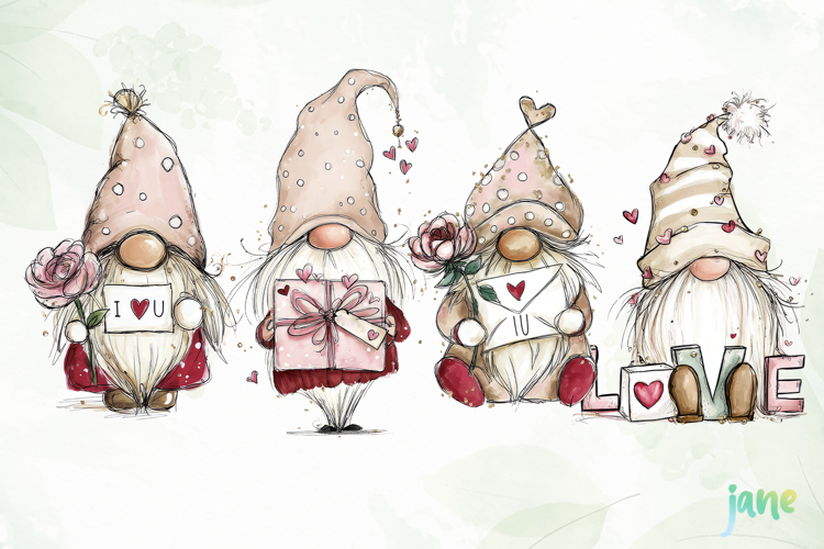 Valentine Gnomes Clipart.