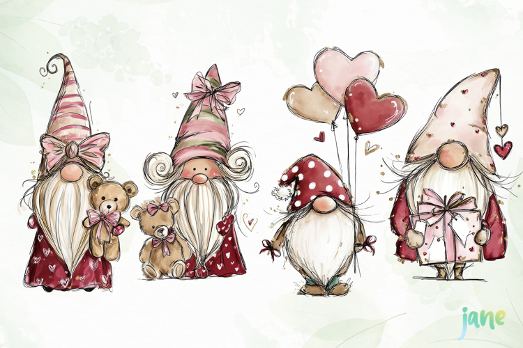 Valentine Gnomes Clipart.
