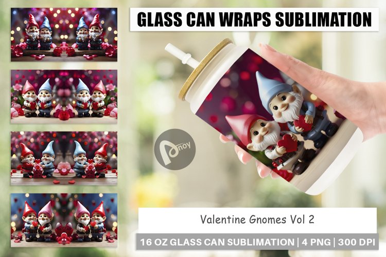 Glass Can Wraps Valentine Gnomes