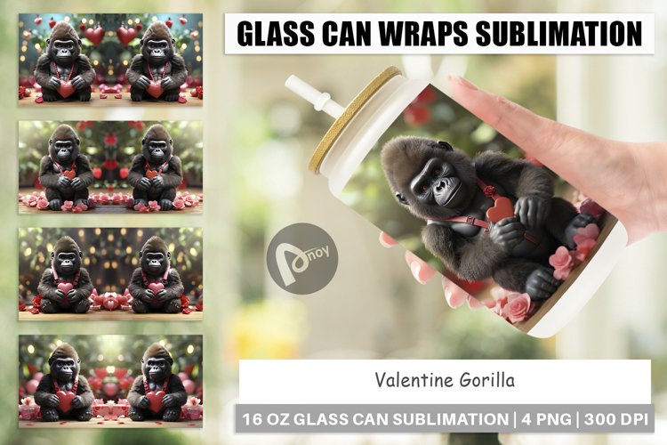 Glass Can Wraps Valentine Gorilla