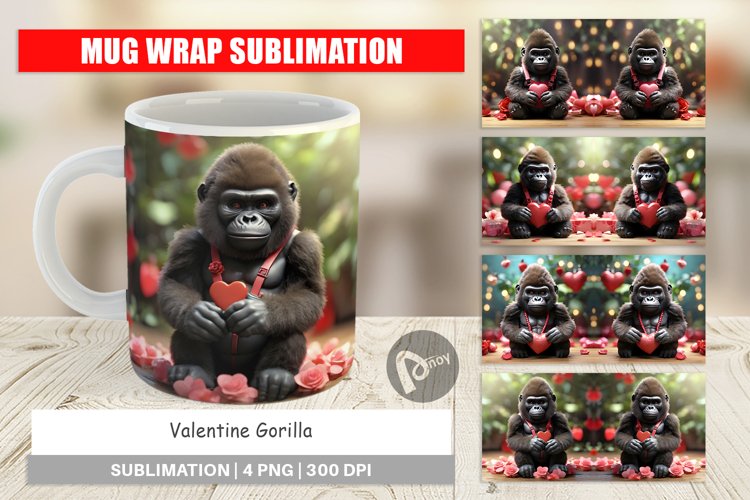 Mug sublimation design Valentine Gorilla