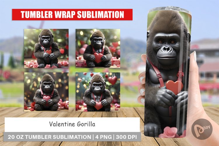 Tumbler Sublimation Wrap Valentine Gorilla