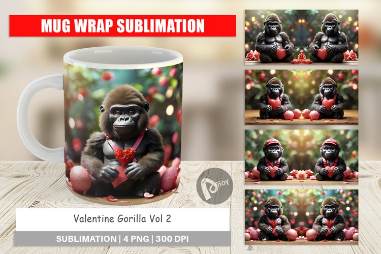 Mug sublimation design Valentine Gorilla