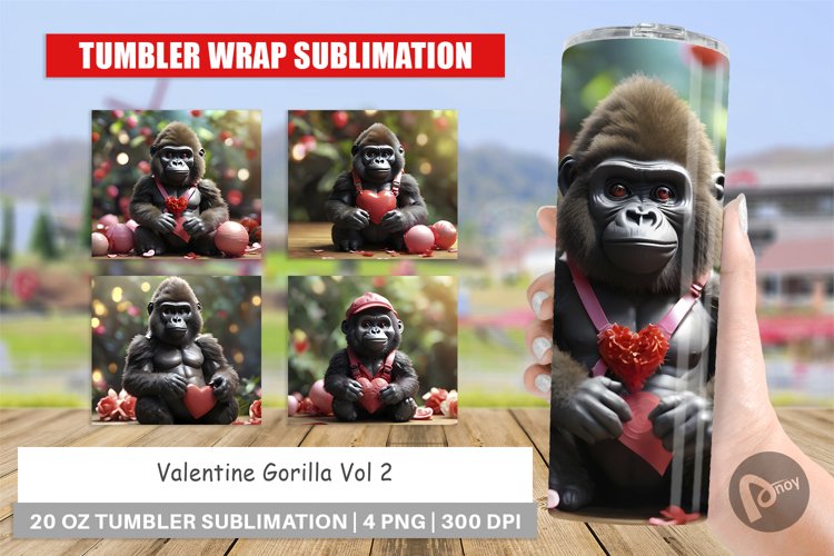 Tumbler Sublimation Wrap Valentine Gorilla
