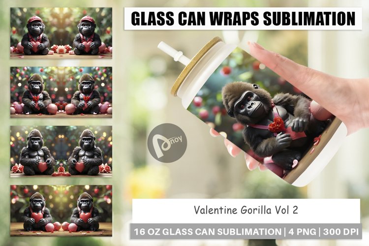 Glass Can Wraps Valentine Gorilla