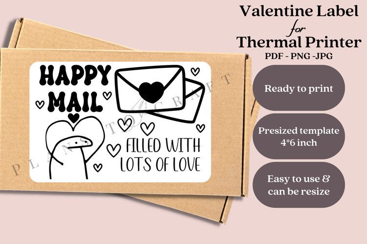 valentine happy mail presized label for thermal printer ready to print