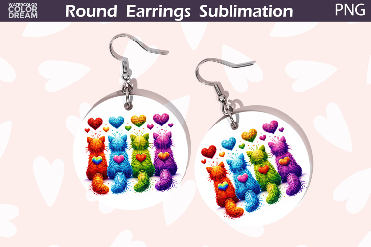 Cat Heart Round Earrings | Cute Animal Earrings