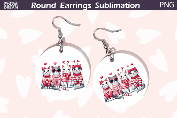 Cat Heart Round Earrings | Cute Animal Earrings