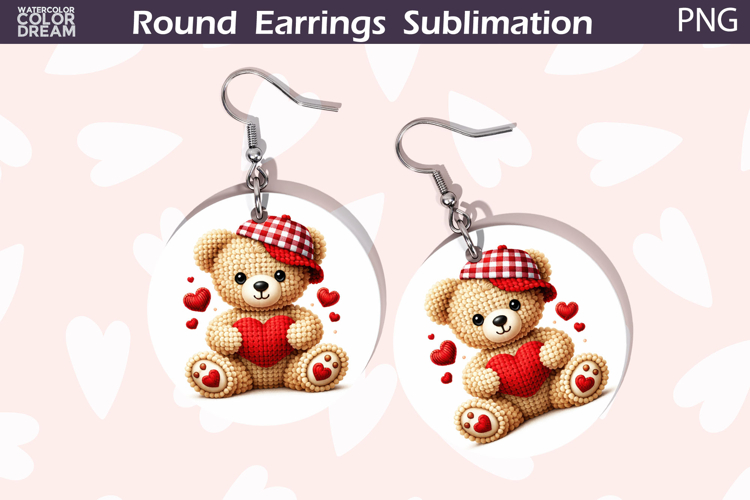 Bear Heart Round Earrings | Cute Animal Earrings