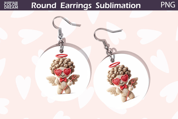 Cupid Heart Round Earrings | Cute Character Earrings example image 1