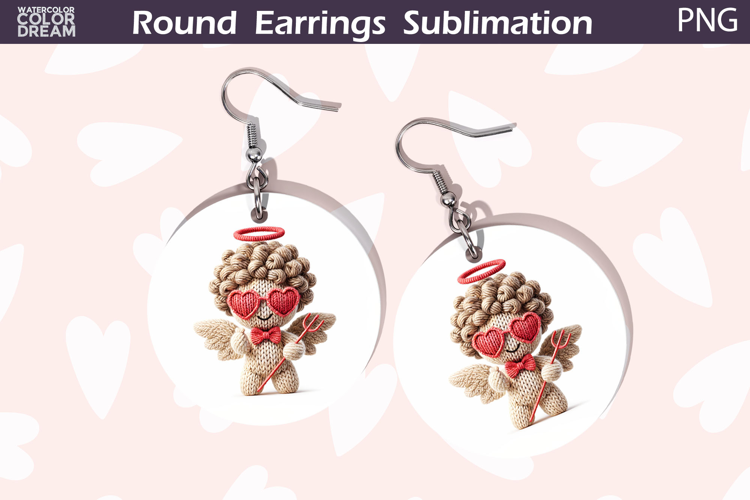 Cupid Heart Round Earrings | Cute Character Earrings