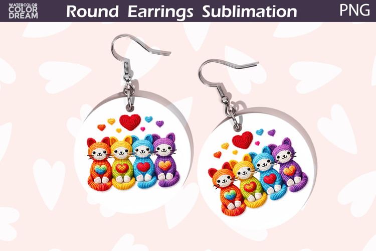 Cat Heart Round Earrings | Cute Animal Earrings