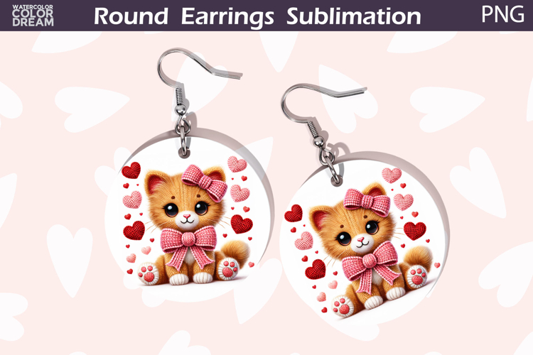 Cat Heart Round Earrings | Cute Animal Earrings