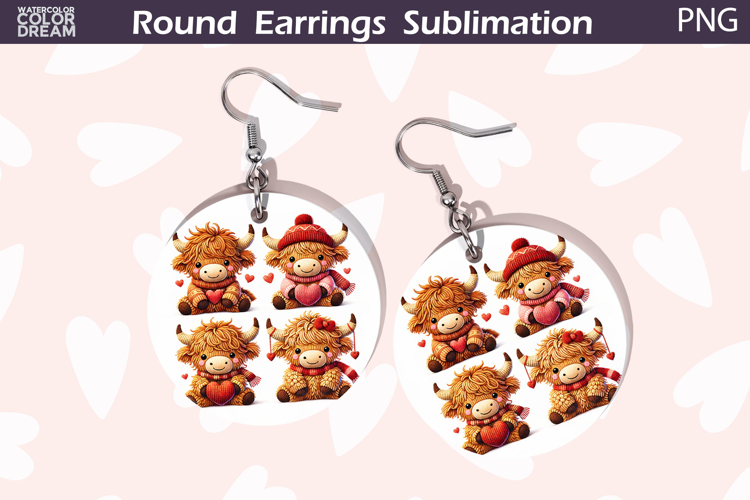 Highland Cow Heart Round Earrings | Cute Animal Earrings