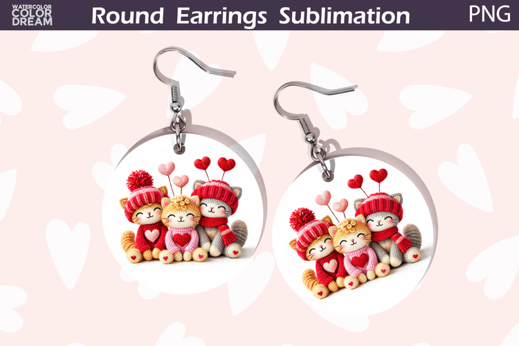 Cat Heart Round Earrings | Cute Animal Earrings