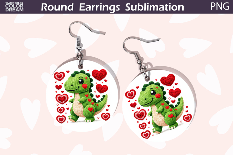 Dinosaur Heart Round Earrings | Cute Animal Earrings