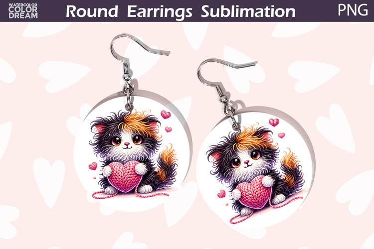 Cat Heart Round Earrings | Cute Animal Earrings